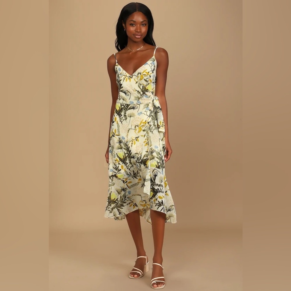 Lulu’s Wild Flowers Cream Floral Print Wrap Midi Dress